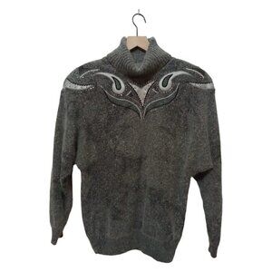 Rediffusion Vintage Silk Angora Beaded Embroidered Turtleneck Sweater Sz L